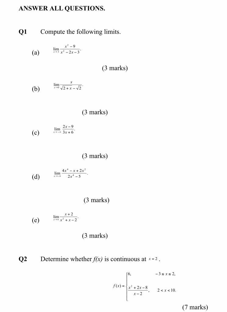 Solved ANSWER ALL QUESTIONS. Q1 Compute the following | Chegg.com