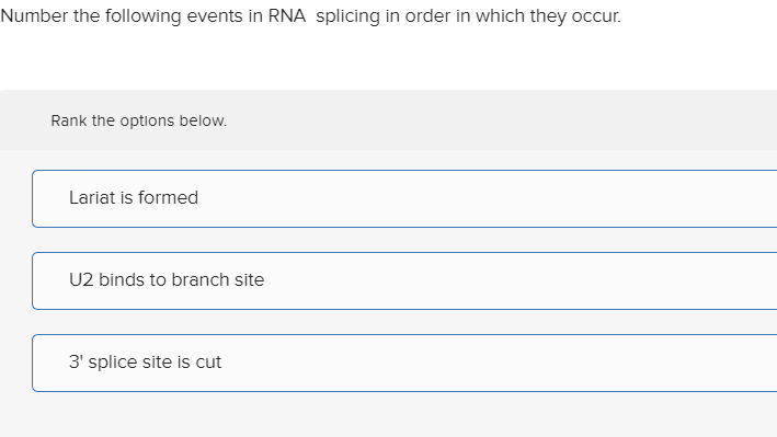 Solved Number the following events in RNA splicing in order | Chegg.com