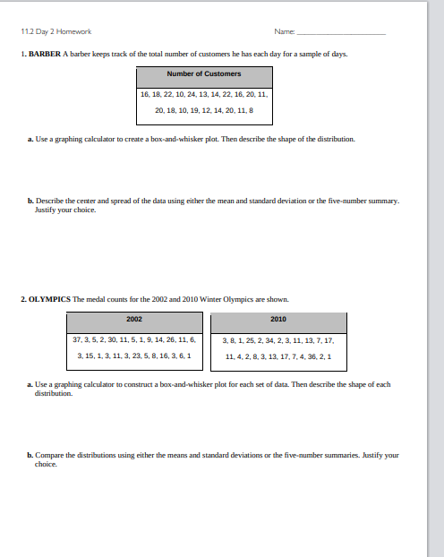 Solved 11.2 Day 2 Homework Name: 1. BARBER A barber keeps | Chegg.com