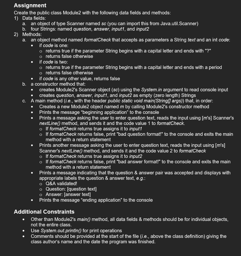 Solved a. 0 . C. Assignment Create the public class Module2 | Chegg.com