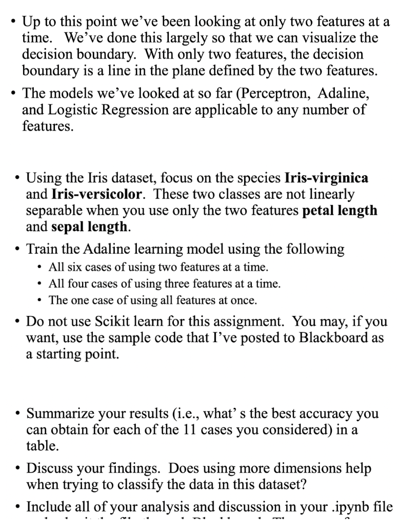 Solved In Python, Using the Iris dataset, focus on the | Chegg.com