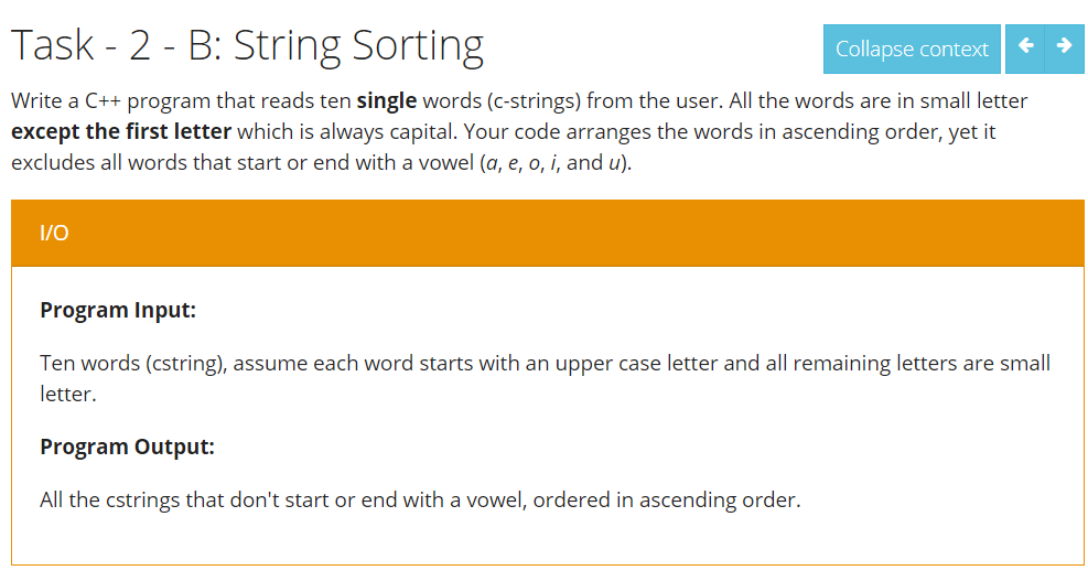 Solved Task - 2 - B: String Sorting Collapse Context Write A | Chegg.com