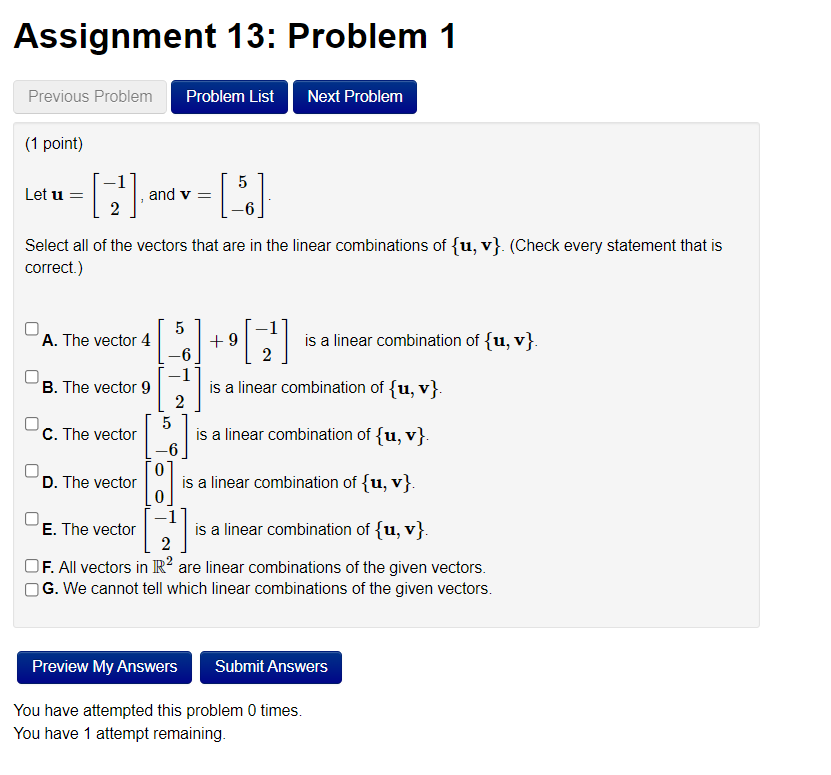 Solved Assignment 13: Problem 1 Previous Problem Problem | Chegg.com