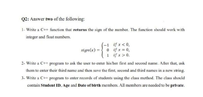 Solved Q2: Answer two of the following: 1- Write a CH | Chegg.com