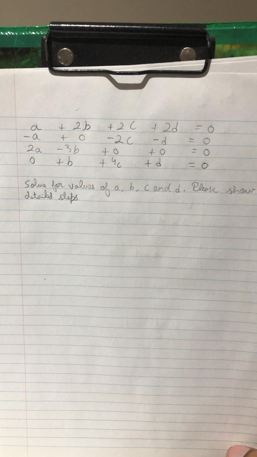 Solved 2a 0 + 2b +2c + 2d + -2c -36 to to th + td Solve for | Chegg.com