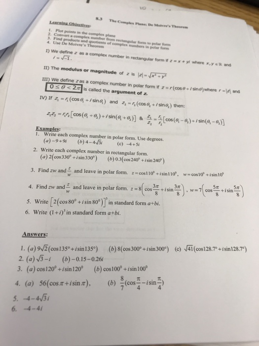 Solved . Plot points in the complex plane from rectangular | Chegg.com