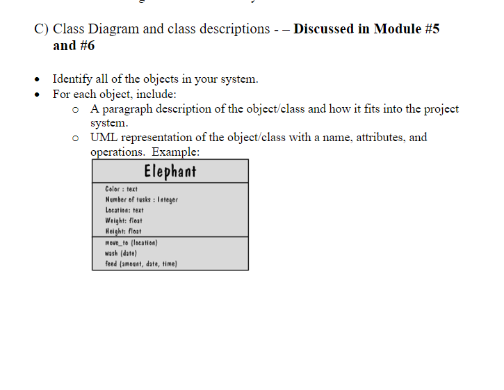 C) Class Diagram and class descriptions - - Discussed