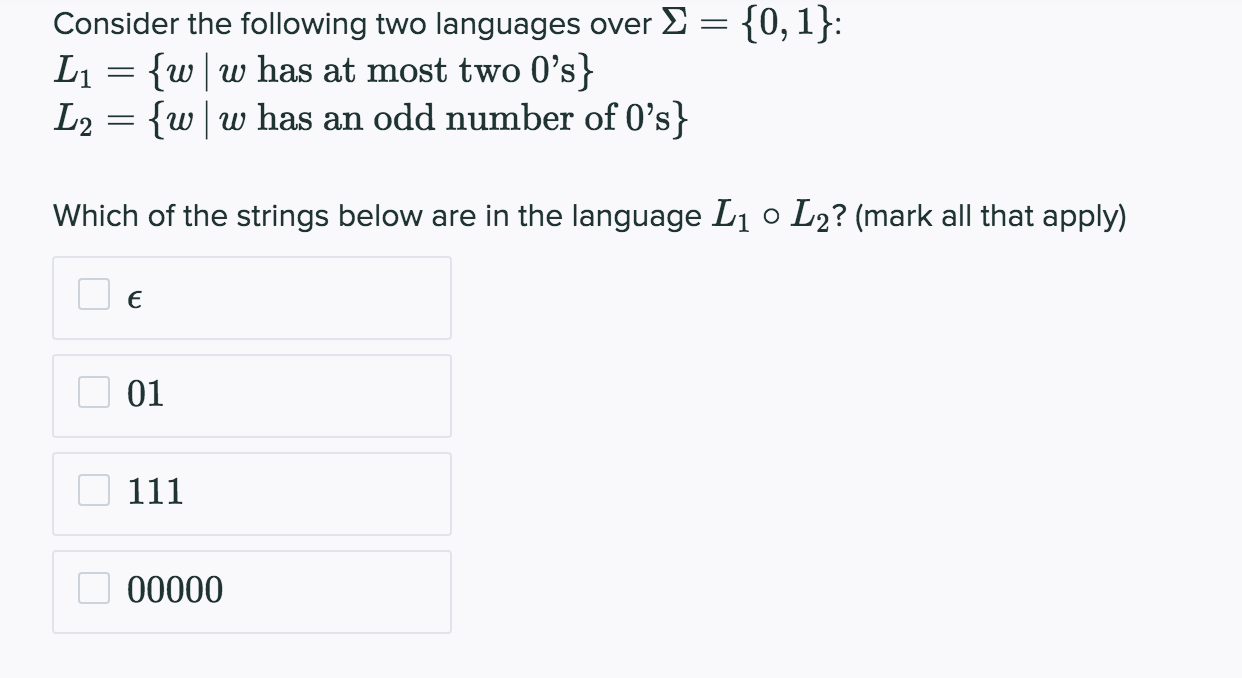 Solved Consider The Following Two Languages Over 0 Chegg Com