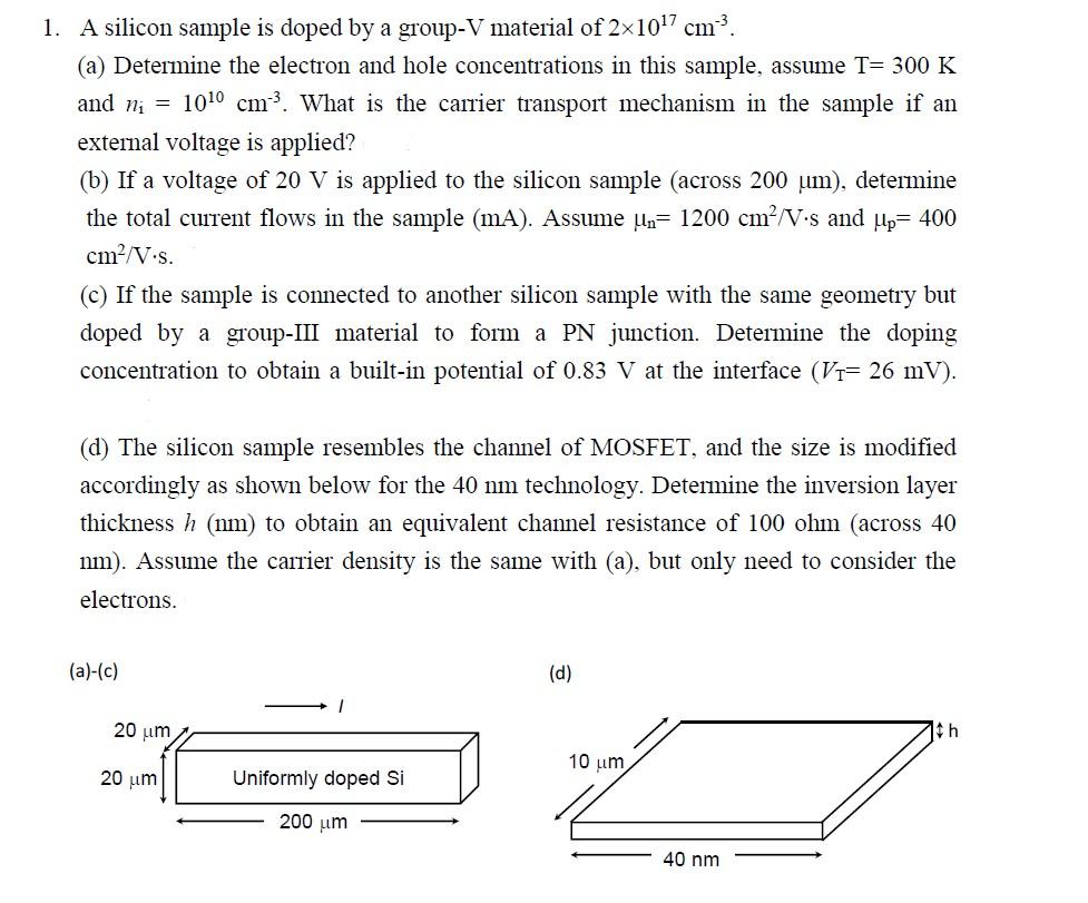 Solved A Silicon Sample Is Doped By A Group-V Material Of | Chegg.com