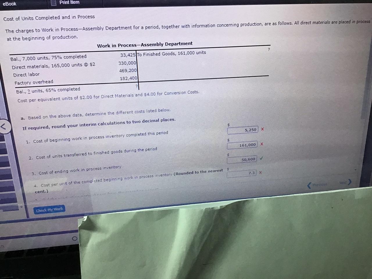 Solved eBook Print Item Cost of Units Completed and in | Chegg.com