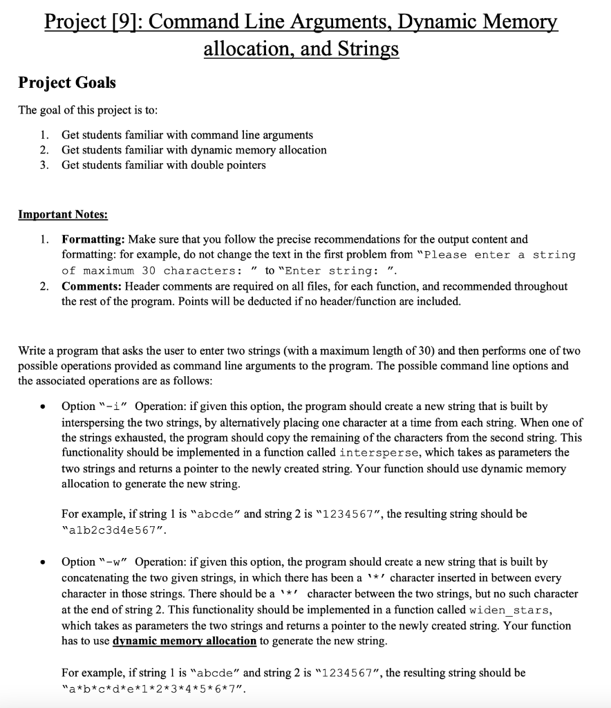Solved Project [9]: Command Line Arguments, Dynamic Memory | Chegg.com