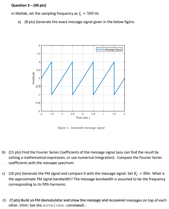 Solved Question 3 - (40 pts) In Matlab, set the sampling | Chegg.com