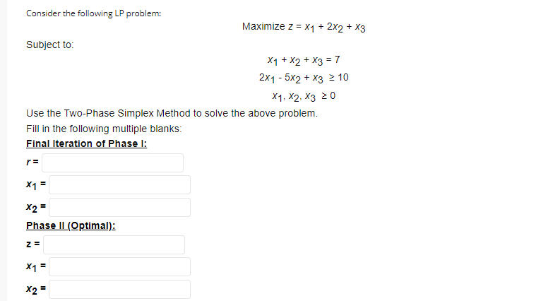Solved Consider the following LP problem: Maximize z = X1 + | Chegg.com