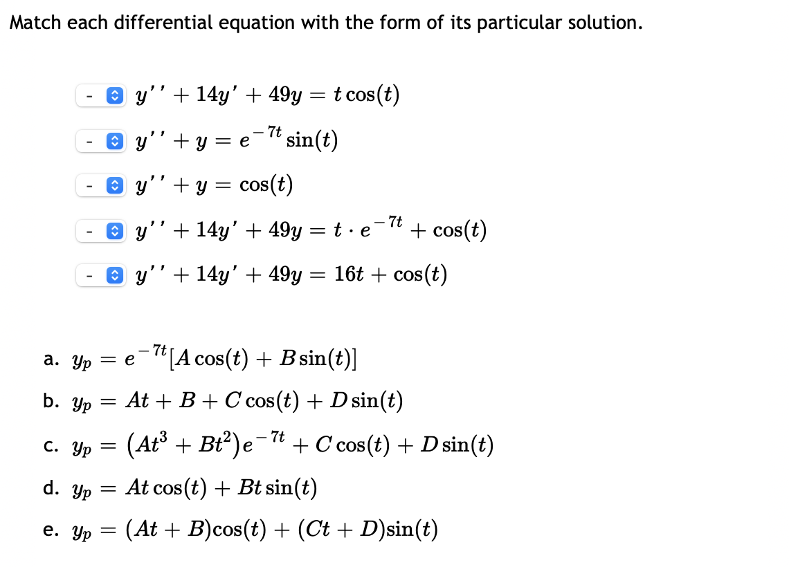 Solved Match each differential equation with the form of its | Chegg.com