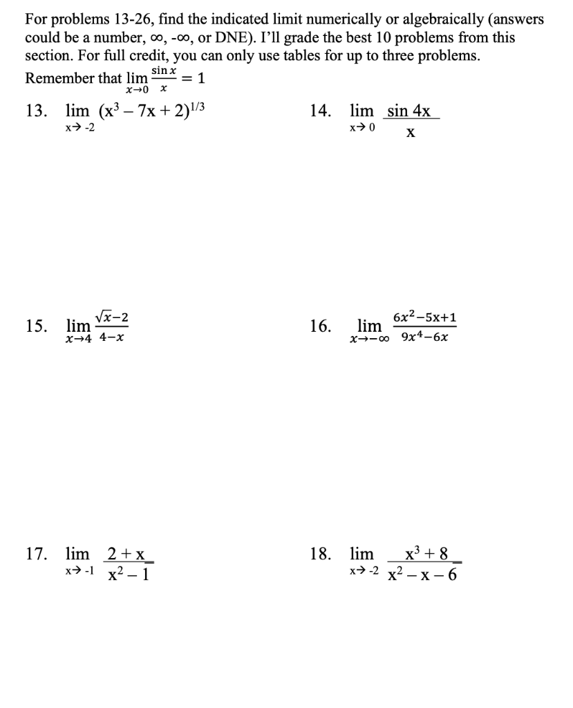 Solved For problems 13-26, find the indicated limit | Chegg.com