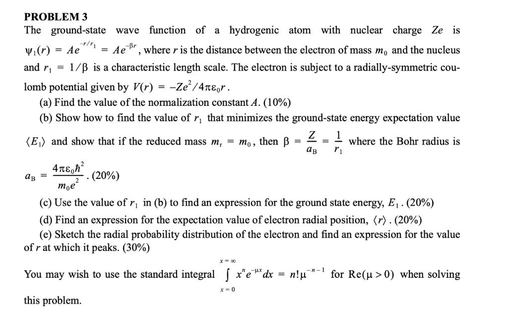 Solved R R Problem 3 The Ground State Wave Function Of A Chegg Com