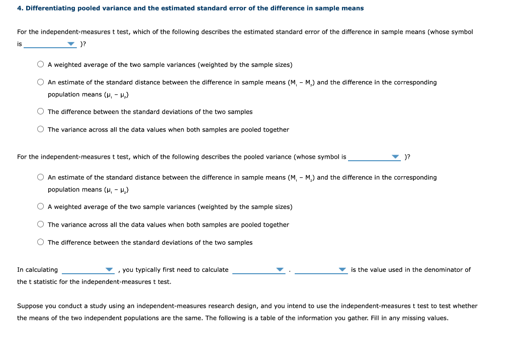 Solved 4. Differentiating pooled variance and the estimated | Chegg.com