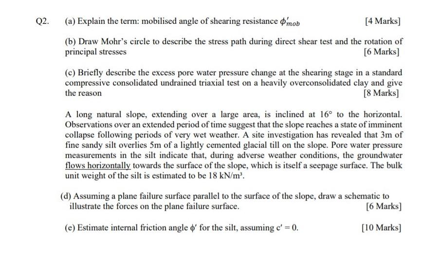 Solved Q2. (a) Explain the term mobilised angle of shearing
