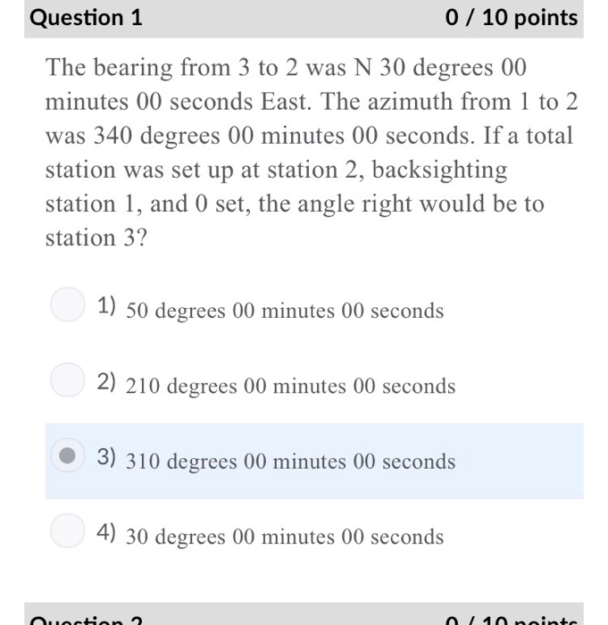 Solved Question 1 0 10 Points The Bearing From 3 To 2 Was N Chegg
