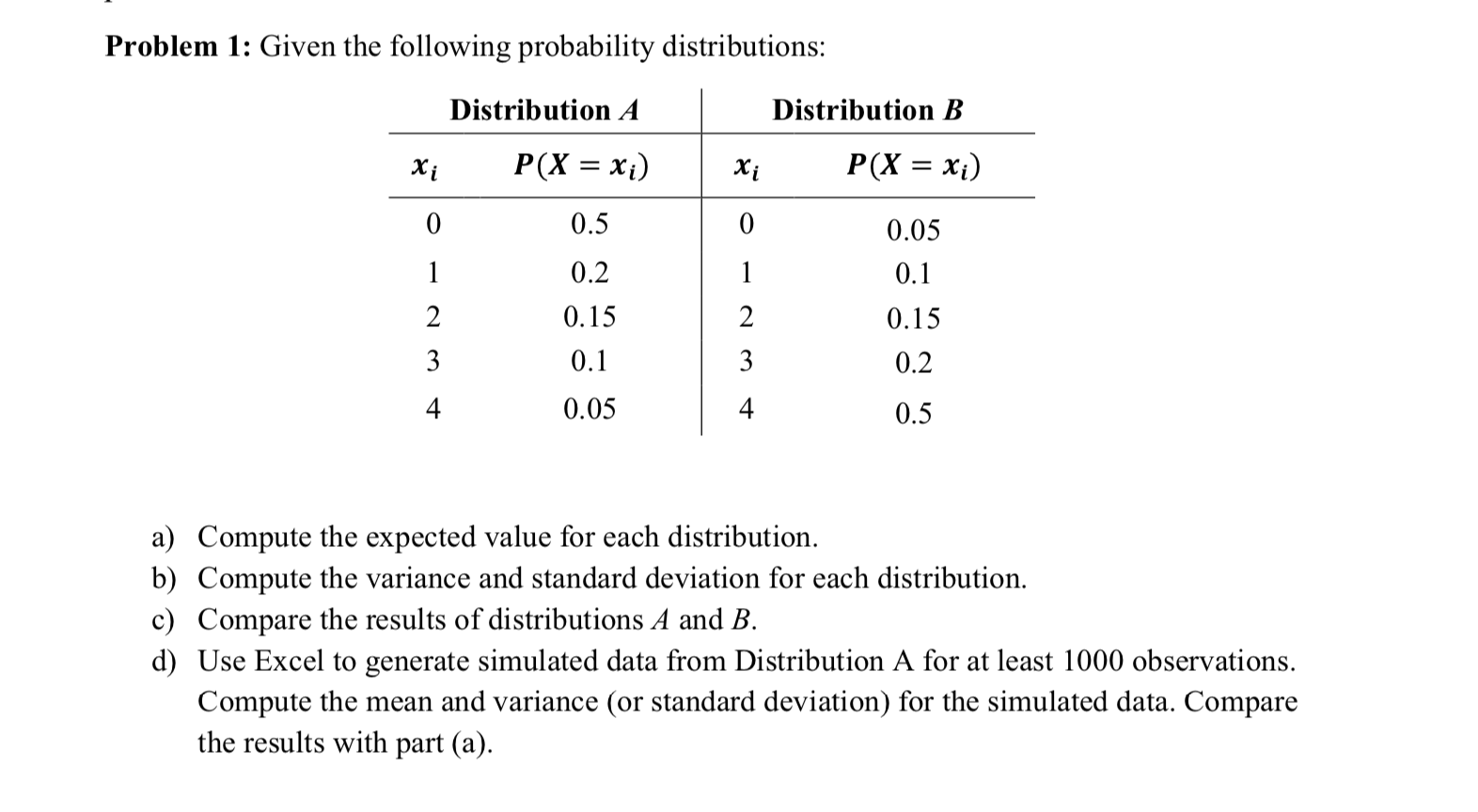 Solved Problem 1: Given The Following Probability | Chegg.com