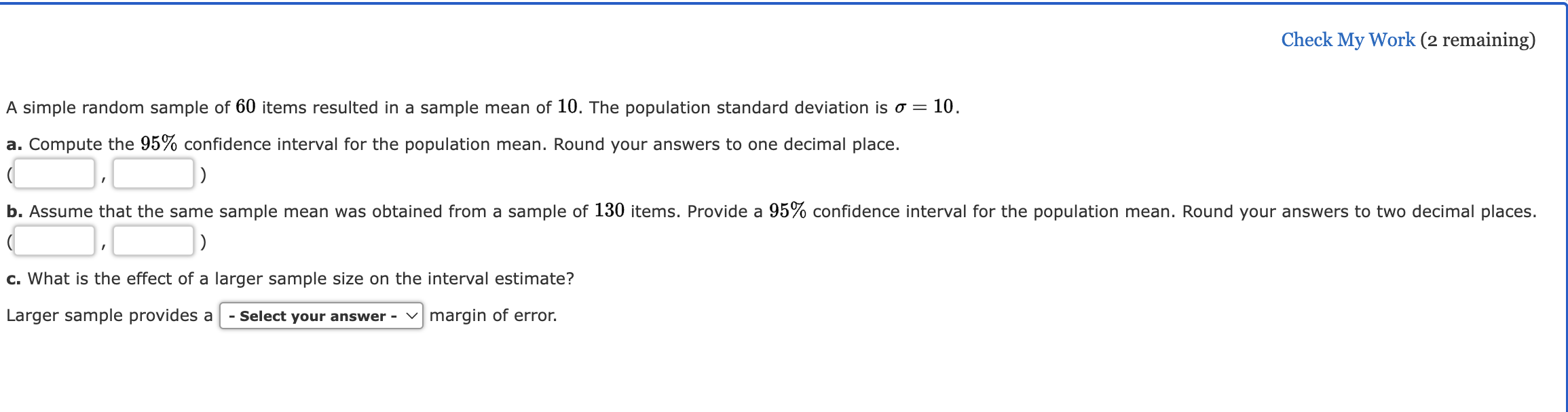 Solved Check My Work (2 remaining) A simple random sample of | Chegg.com