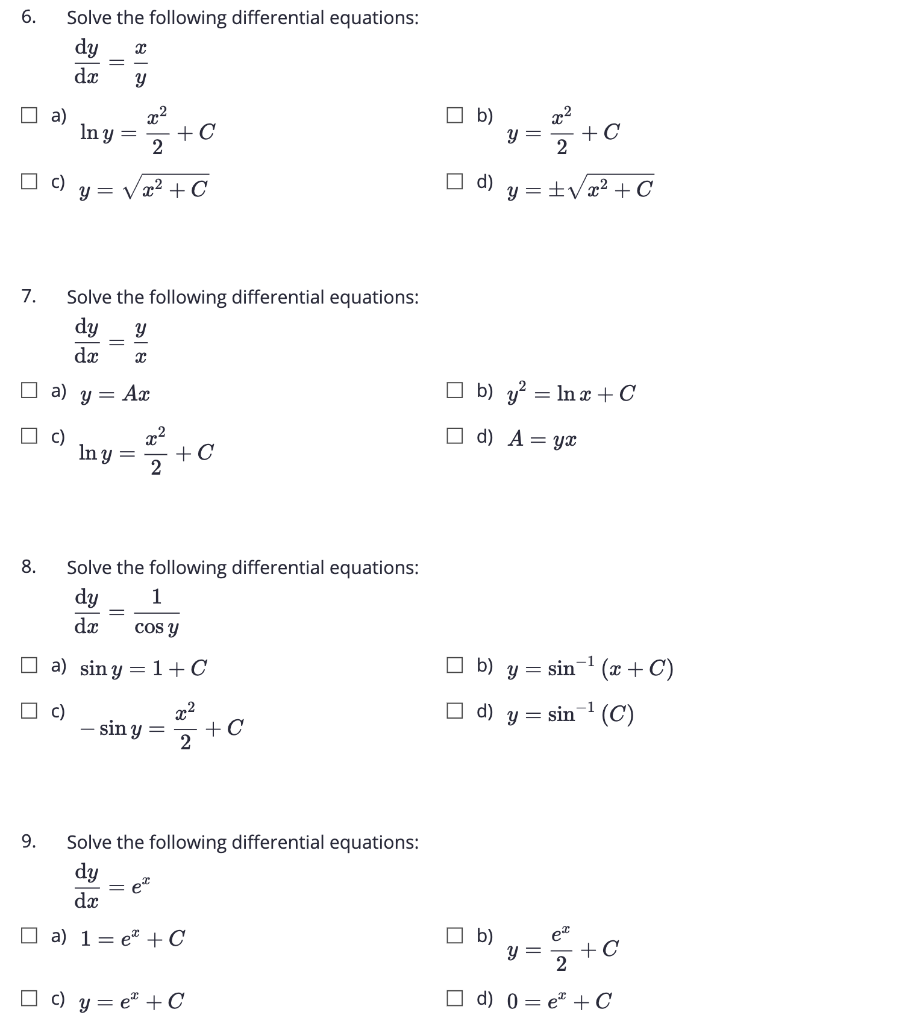 Solved 6. Solve the following differential equations: dy c | Chegg.com