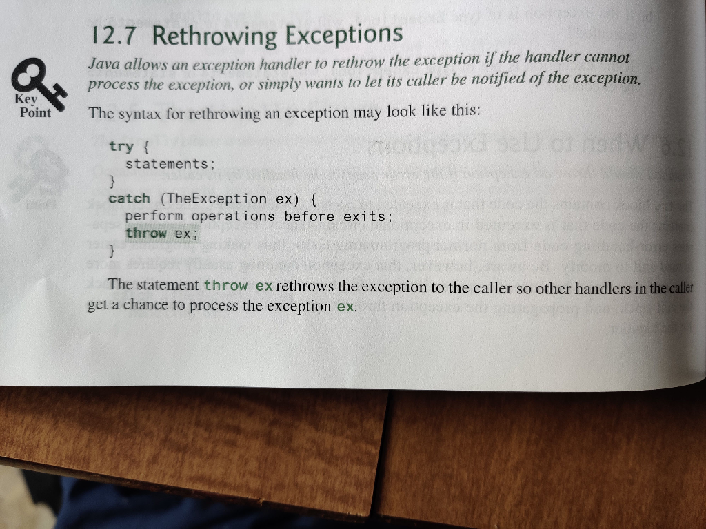 Solved 12.7 Rethrowing Exceptions Java allows an exception | Chegg.com