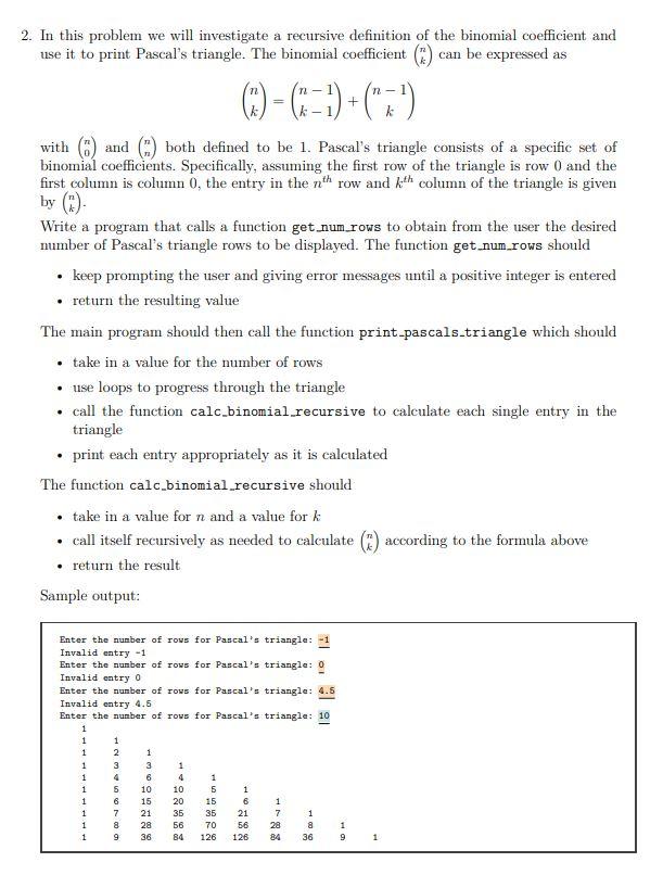 Solved 2. In this problem we will investigate a recursive | Chegg.com