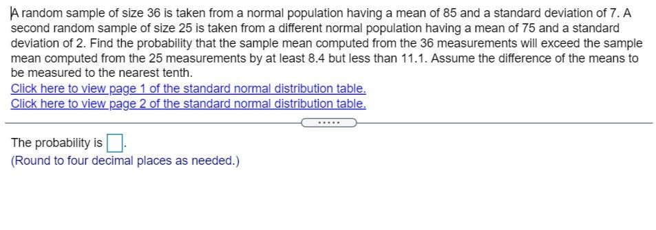 Solved A random sample of size 36 is taken from a normal | Chegg.com