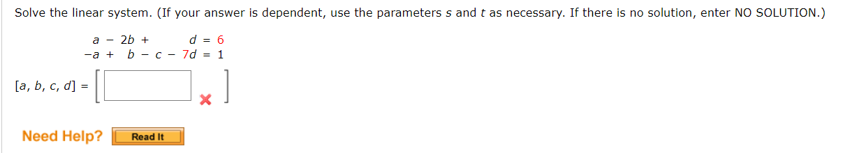 Solved Solve the linear system. (If your answer is | Chegg.com