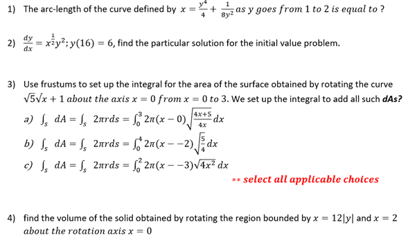 Solved 1) The arc-length of the curve defined by x = syzas y | Chegg.com