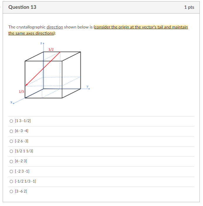 Solved Question 11 1 Pts The Crystallographic Direction | Chegg.com