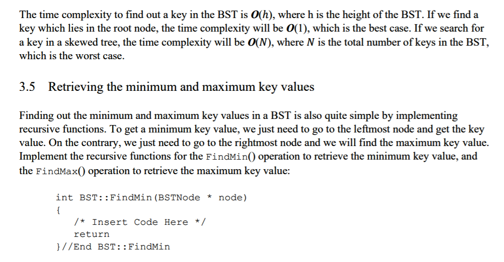 Solved 3.1 Create a BST in C++ Create the files BSTNode.h | Chegg.com