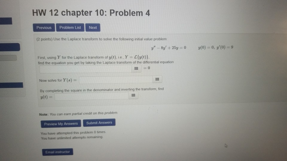 Solved HW 12 chapter 10: Problem 4 Previous Problem List | Chegg.com
