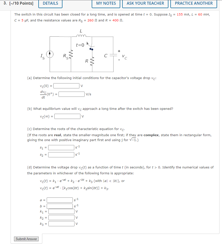 Solved The switch in this circuit has been closed for a long | Chegg.com