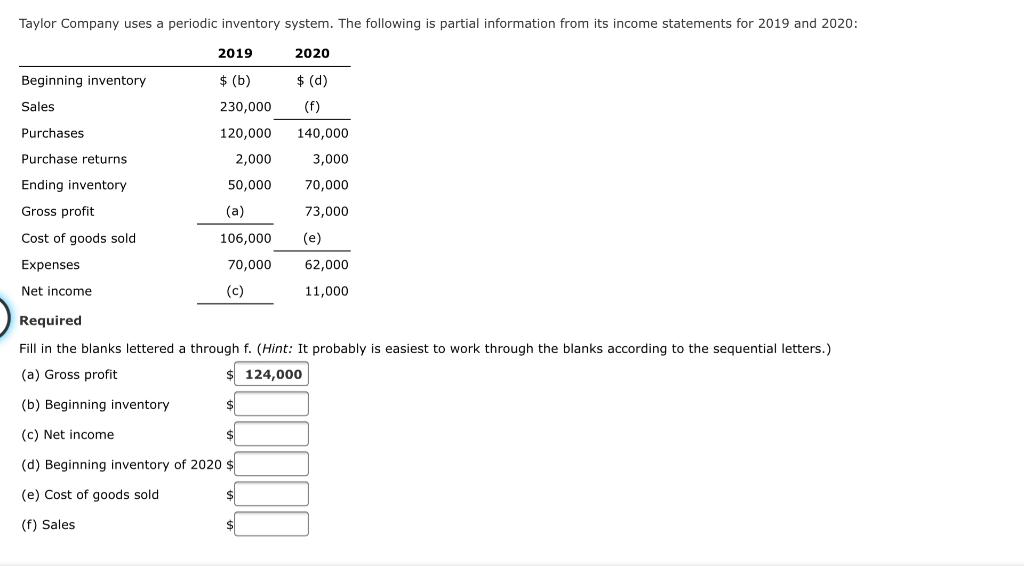 Solved Taylor Company uses a periodic inventory system. The | Chegg.com