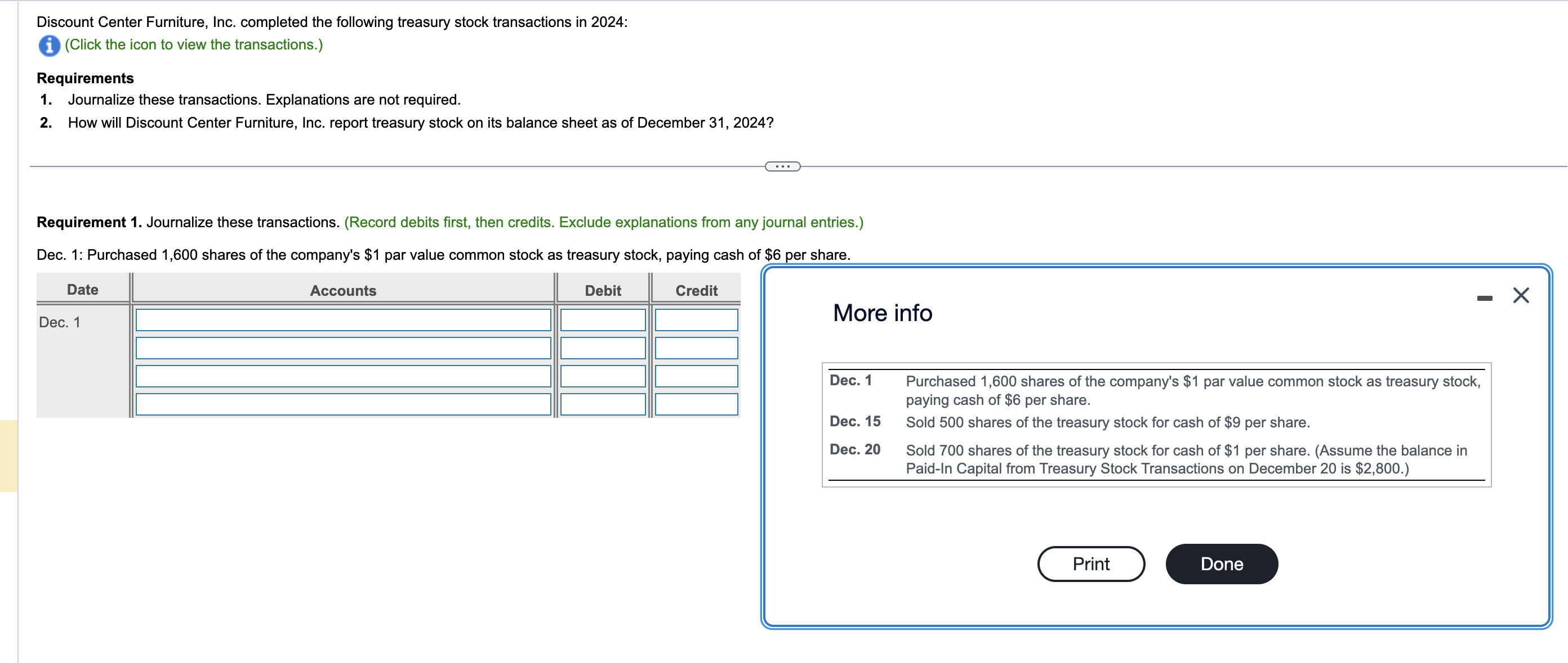 Solved Discount Center Furniture, Inc. completed the
