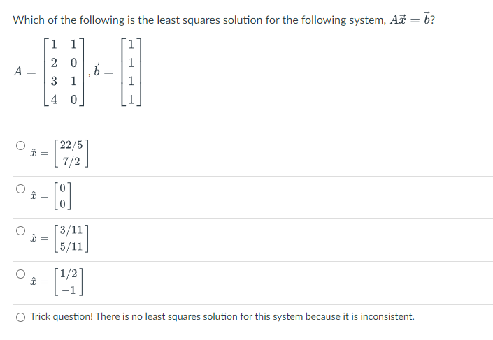 Solved Which of the following is the least squares solution | Chegg.com