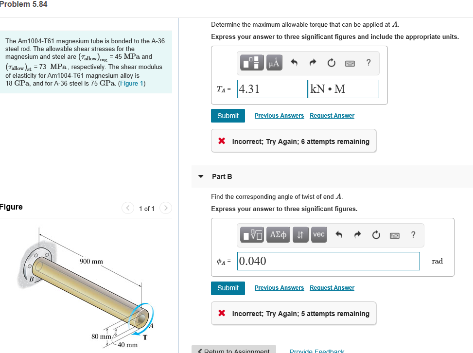 Solved Problem 5.84 Determine the maximum allowable torque | Chegg.com