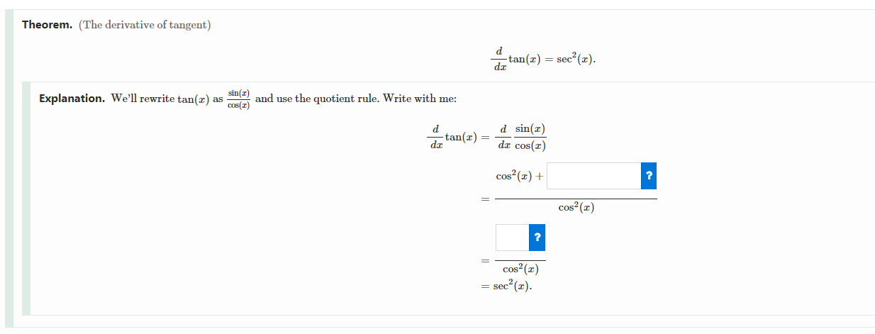 derivative of tan x dx