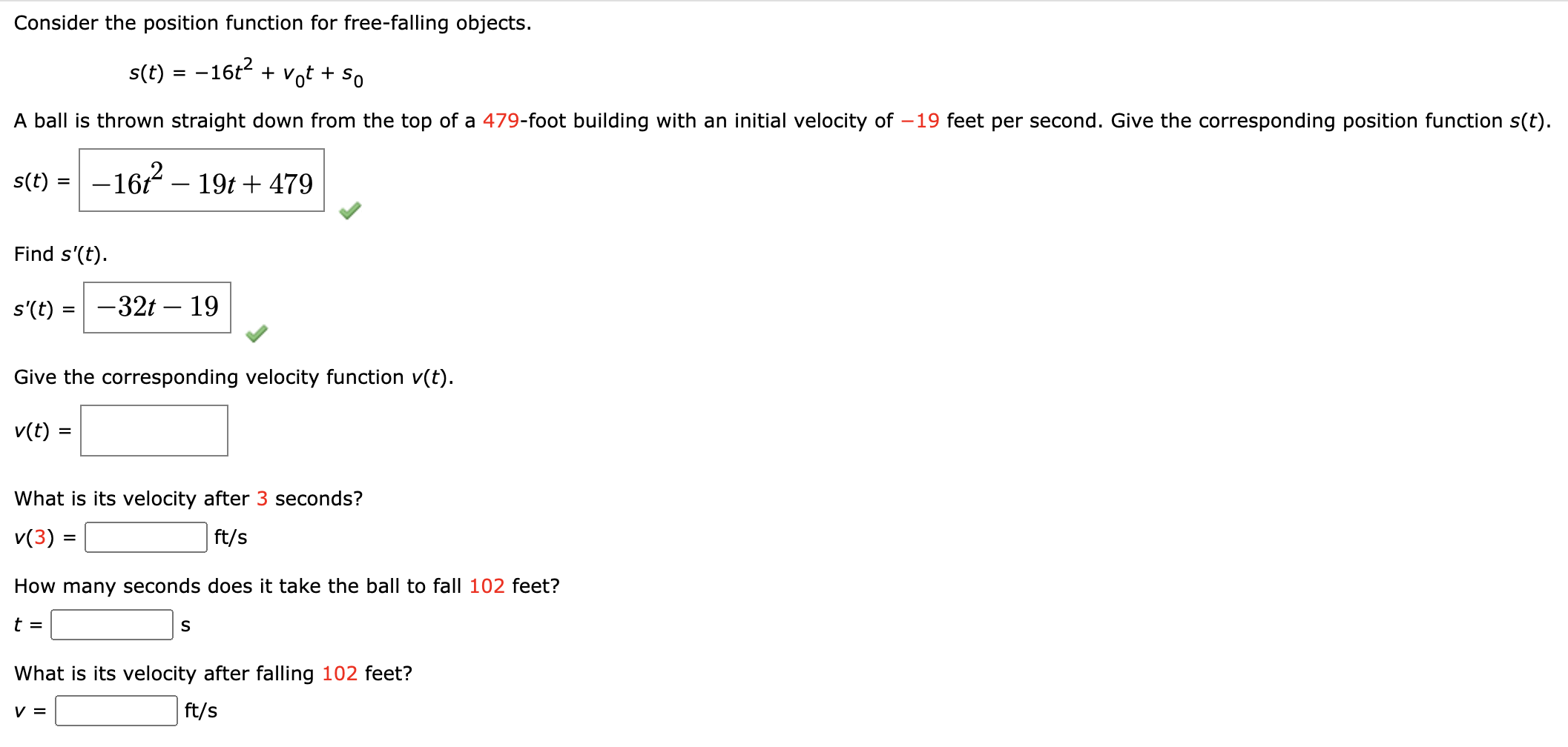 Solved Consider The Position Function For Free-falling 