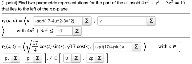 Solved V M (1 point) Find two parametric representations for | Chegg.com