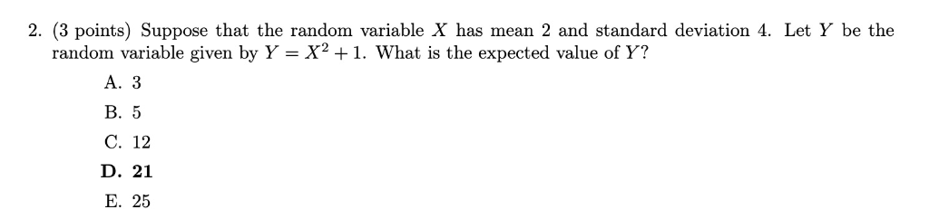 Solved 2. (3 points) Suppose that the random variable X has | Chegg.com