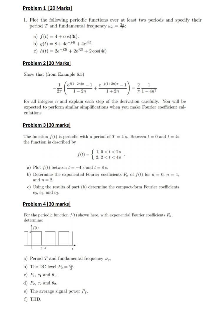 Problem 1 [20 Marks] 1. Plot the following periodic | Chegg.com