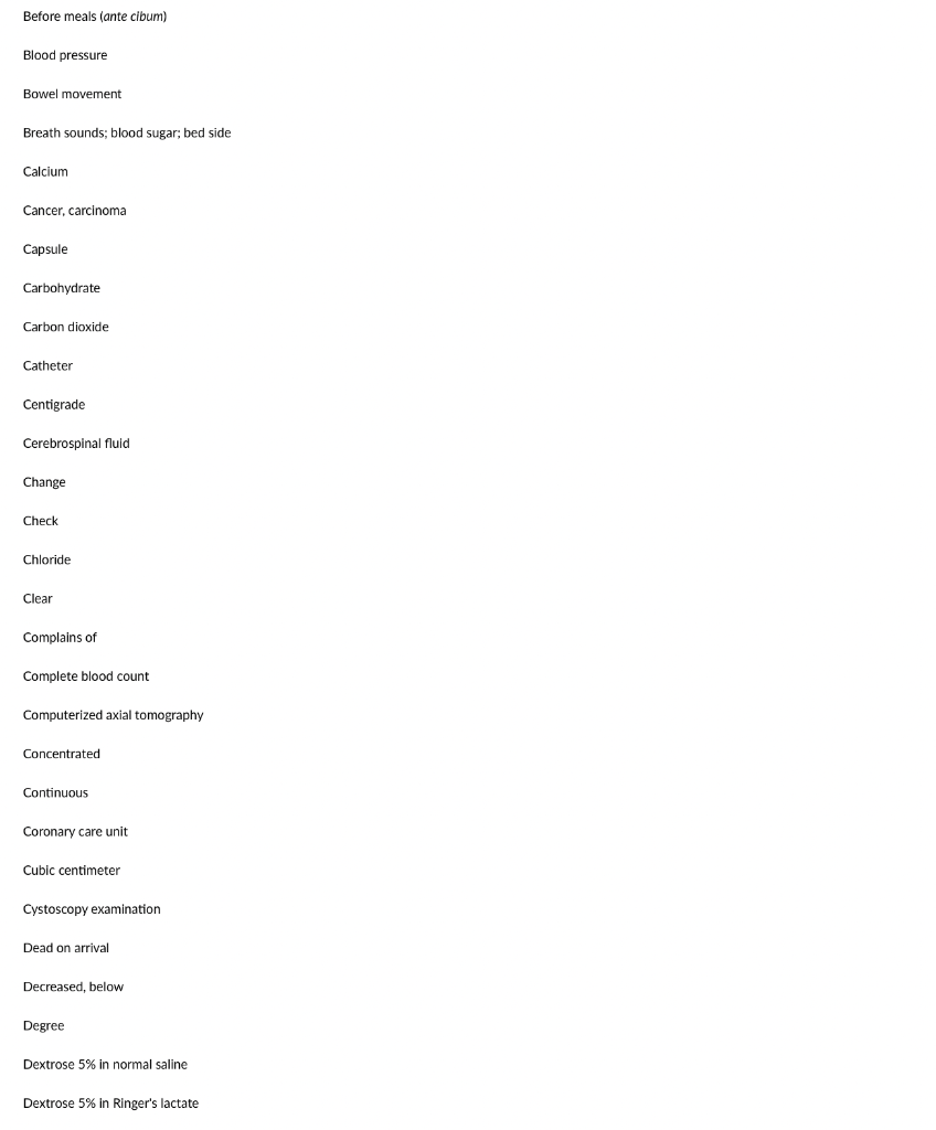 Medical Terminology Symbols