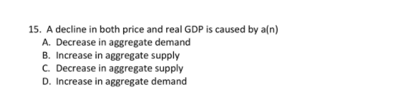 Solved 15. A decline in both price and real GDP is caused by | Chegg.com