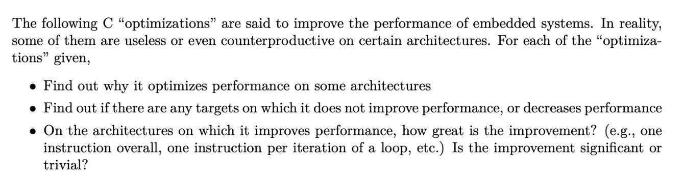 Solved The following C “optimizations” are said to improve | Chegg.com