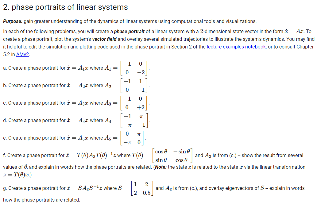 2. phase portraits of linear systems Purpose: gain | Chegg.com