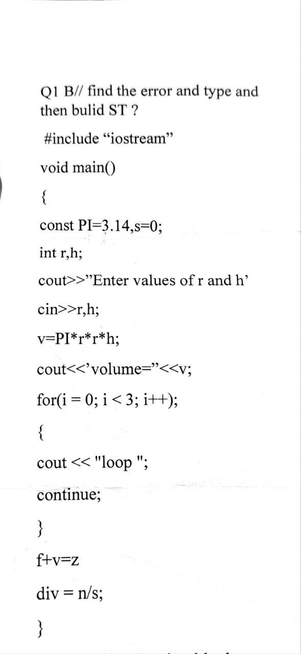 Solved Q1 B// Find The Error And Type And Then Bulid ST ? | Chegg.com