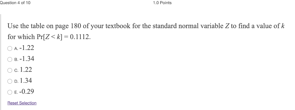Solved Question 4 of 10 1.0 Points Use the table on page 180 | Chegg.com